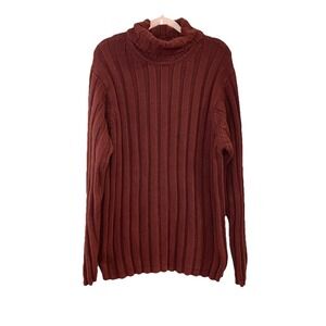 Gap Vintage 2001 Y2K Burgundy Chunky Ribbed Knit Turtleneck Sweater Cotton XL